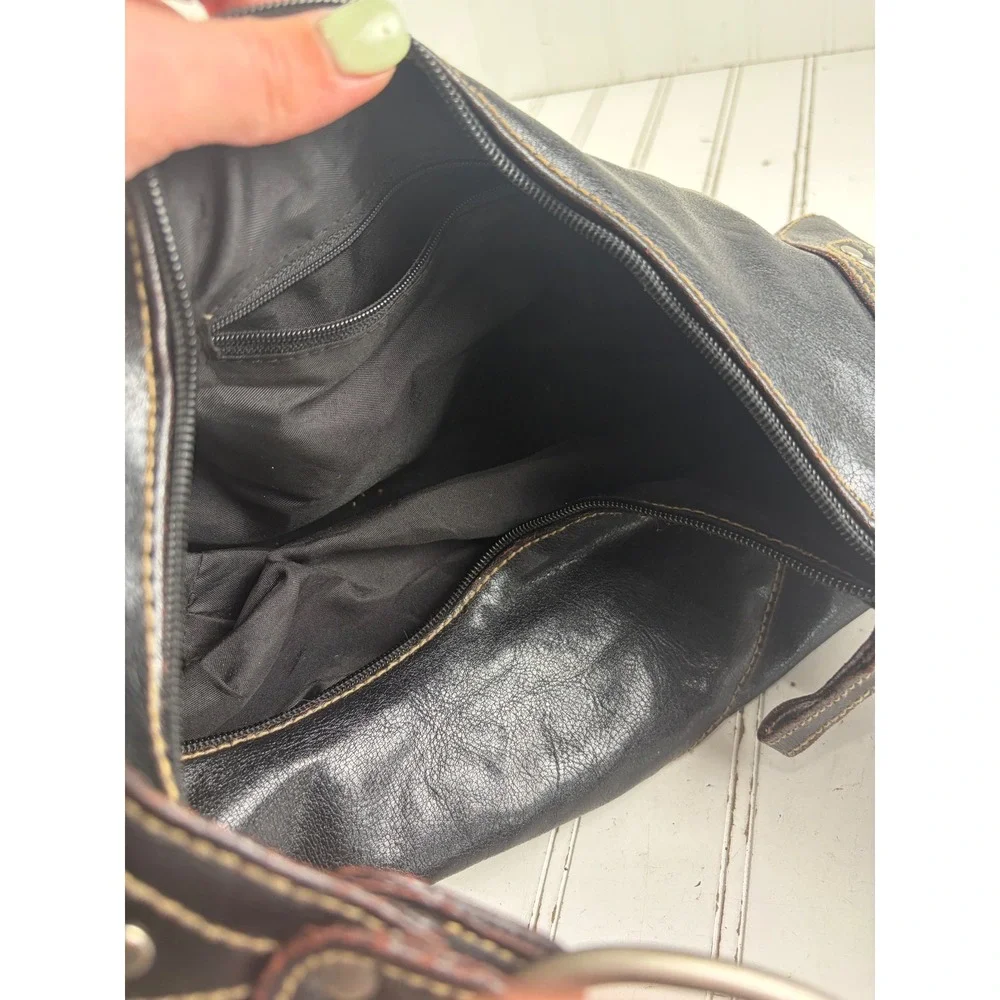 Vintage Y2K Black Leather Studded Punk Edgy Grunge Hobo Shoulder Bag
